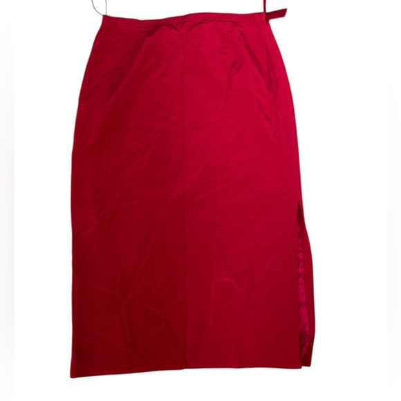 Talbots Vibrant Red Silk Midi Pencil Skirt w/ Side Slit Sz 12P - Picture 1 of 11
